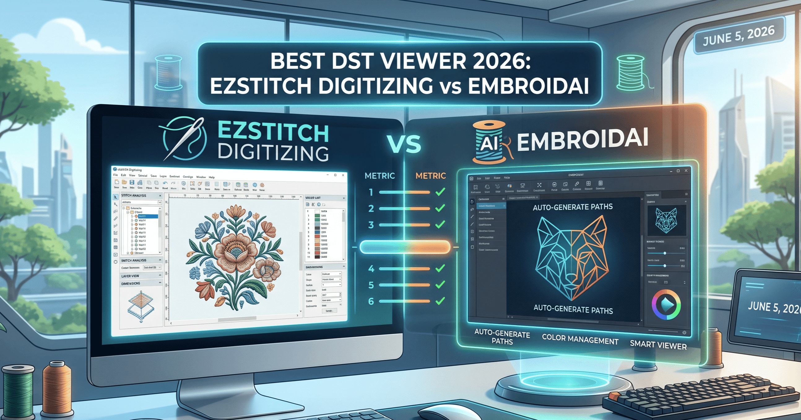 Best DST Viewer in 2026: EZStitch Digitizing vs EmbroidAI