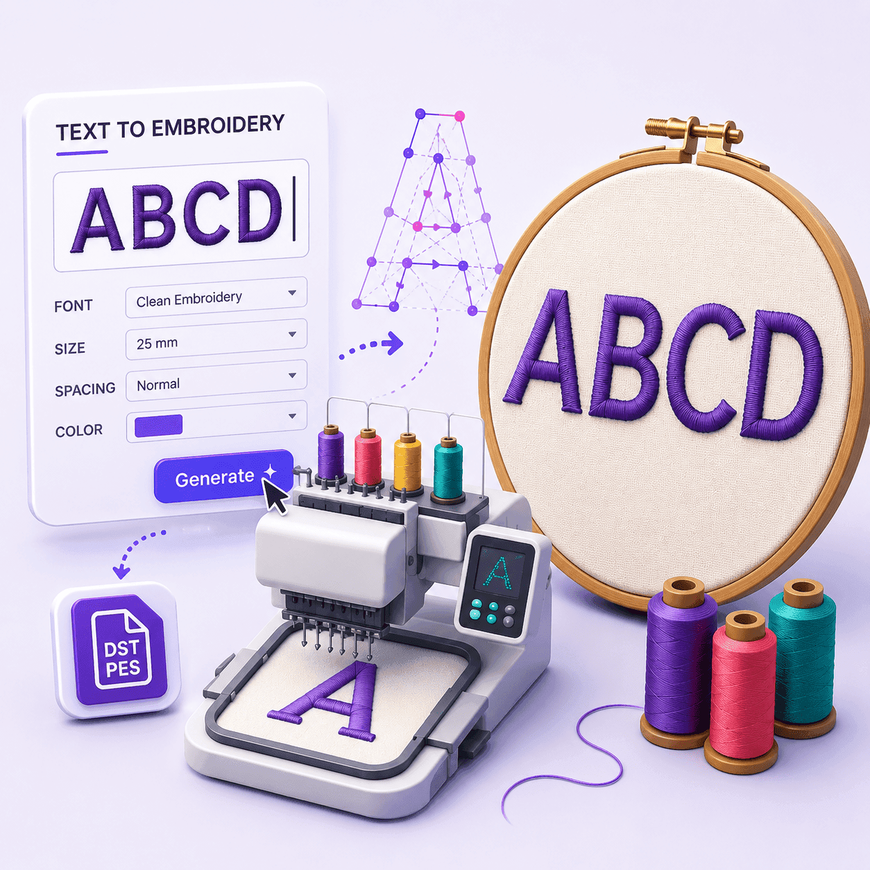 Text turned into a machine-ready embroidery design